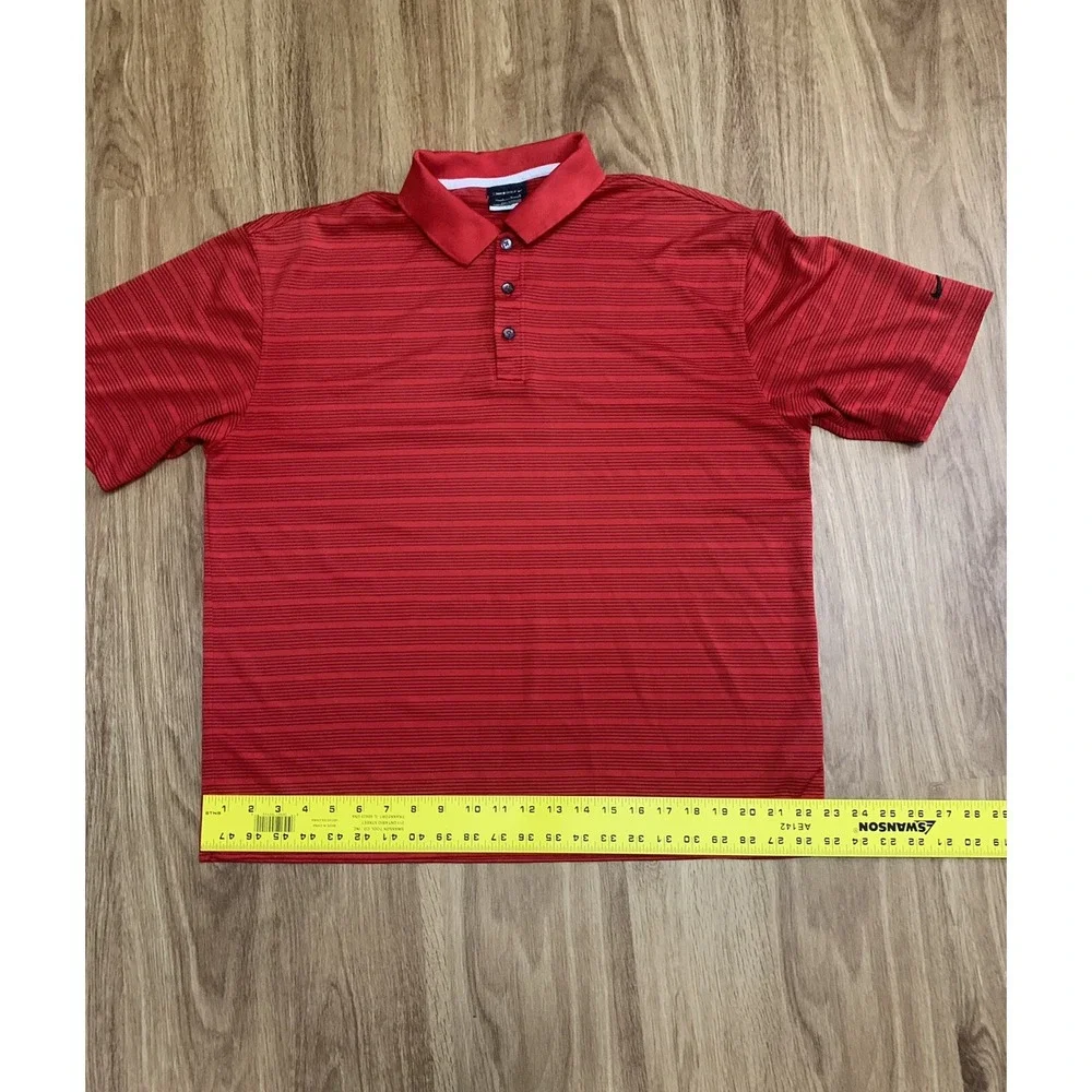 Nike Golf DriFit Red/Black Striped Mens Short Sleeve Polo Shirt Size Large‎